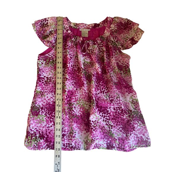 Fred David Pink & Green V Neck With Tie, Short Flutter Sleeve Top, Medium - Picture 6 of 7